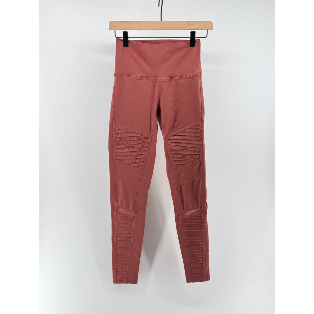 Alo Yoga Moto Leggings Women Medium Terracotta High Waist Mesh Ribbed Athleisure